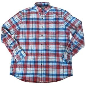 L.L. Bean Plaid Traditional Fit Blue Cream Red M